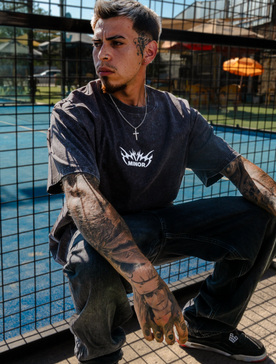 Polera Oversize - Acid Wash (Logo) Blanco