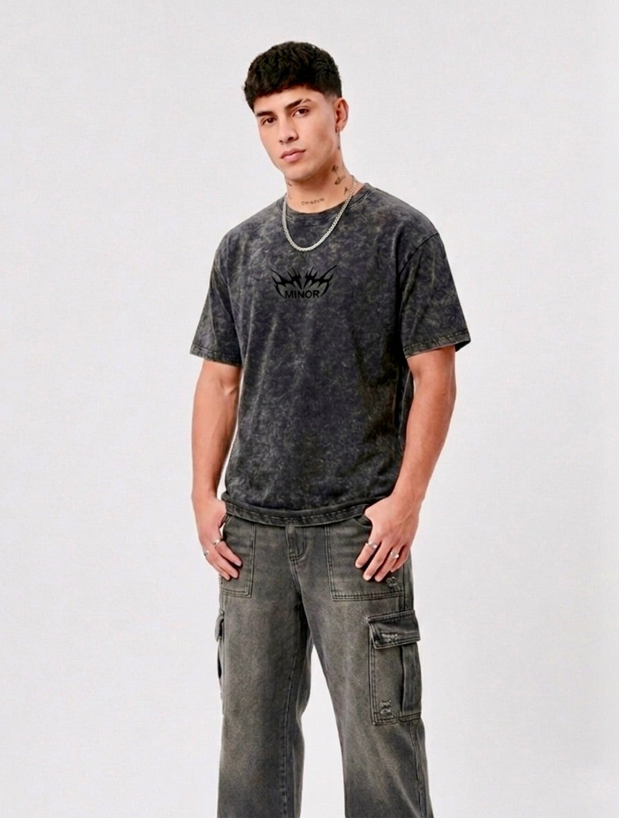 Polera Oversize - Acid Wash (Logo) Negro