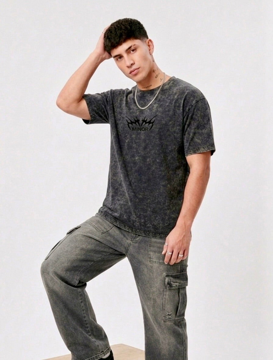 Polera Oversize - Acid Wash (Logo) Negro