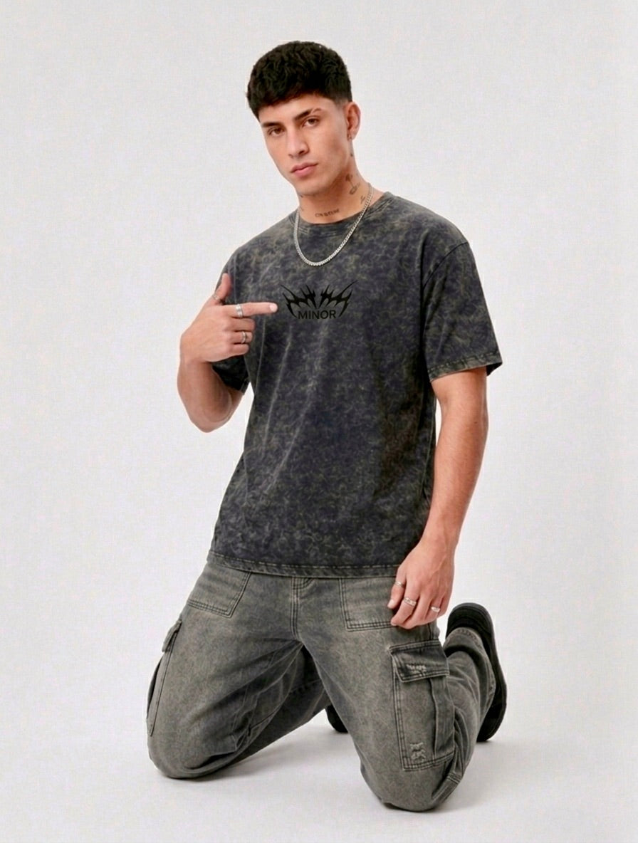 Polera Oversize - Acid Wash (Logo) Negro