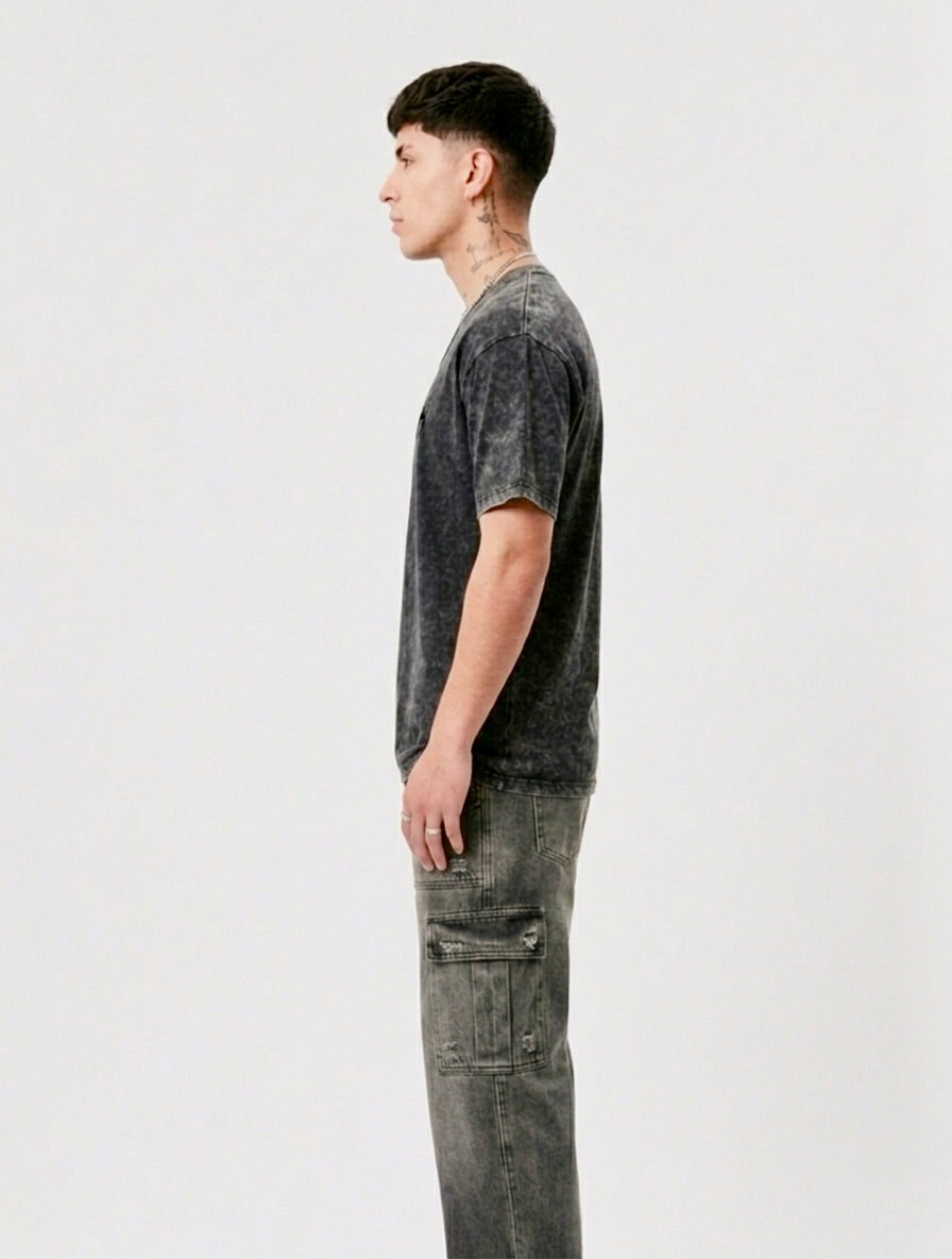 Polera Oversize - Acid Wash (Logo) Negro