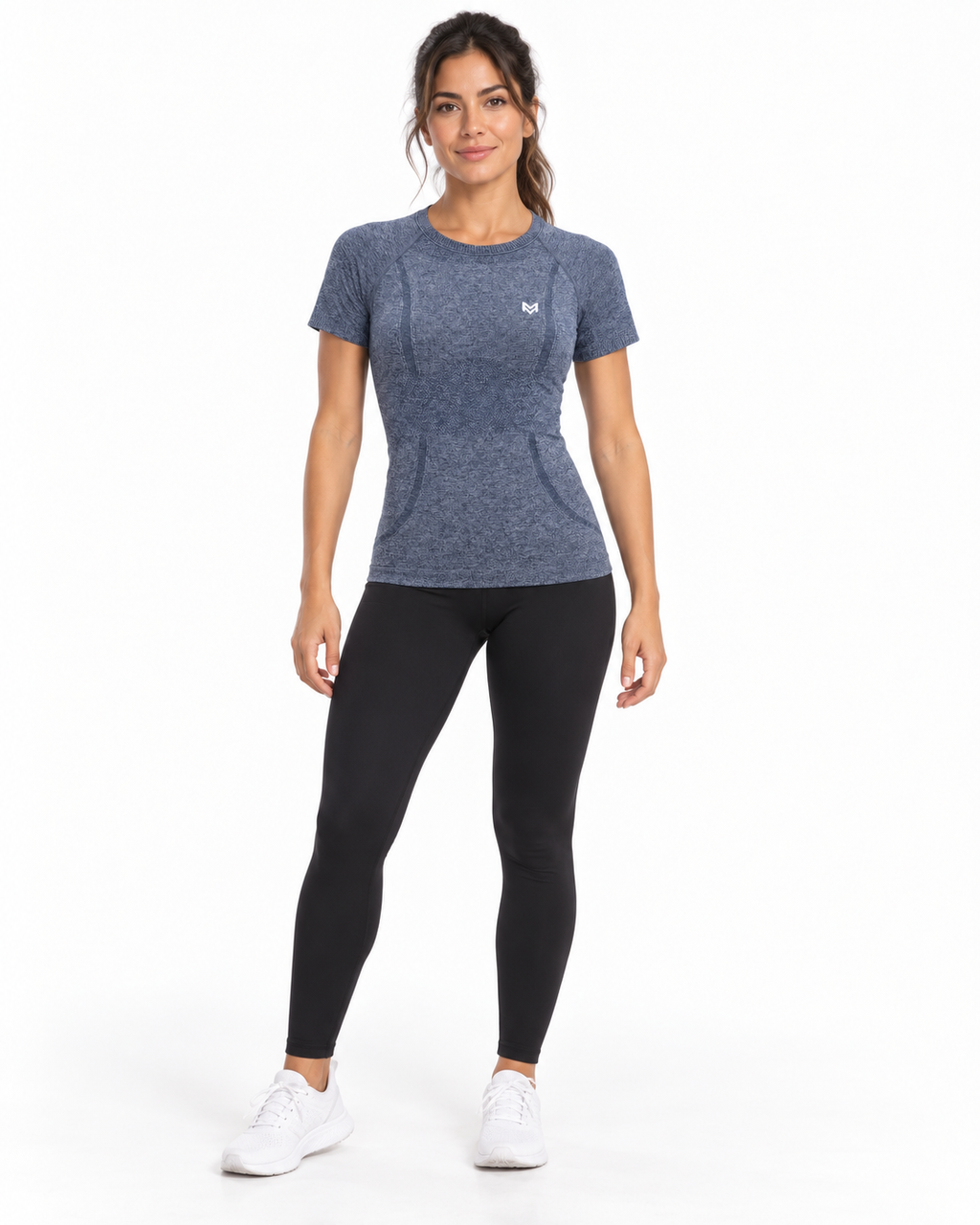 Camiseta Deportiva Mujer — Azul Cáñamo — modelo/01-modelo-frente.png