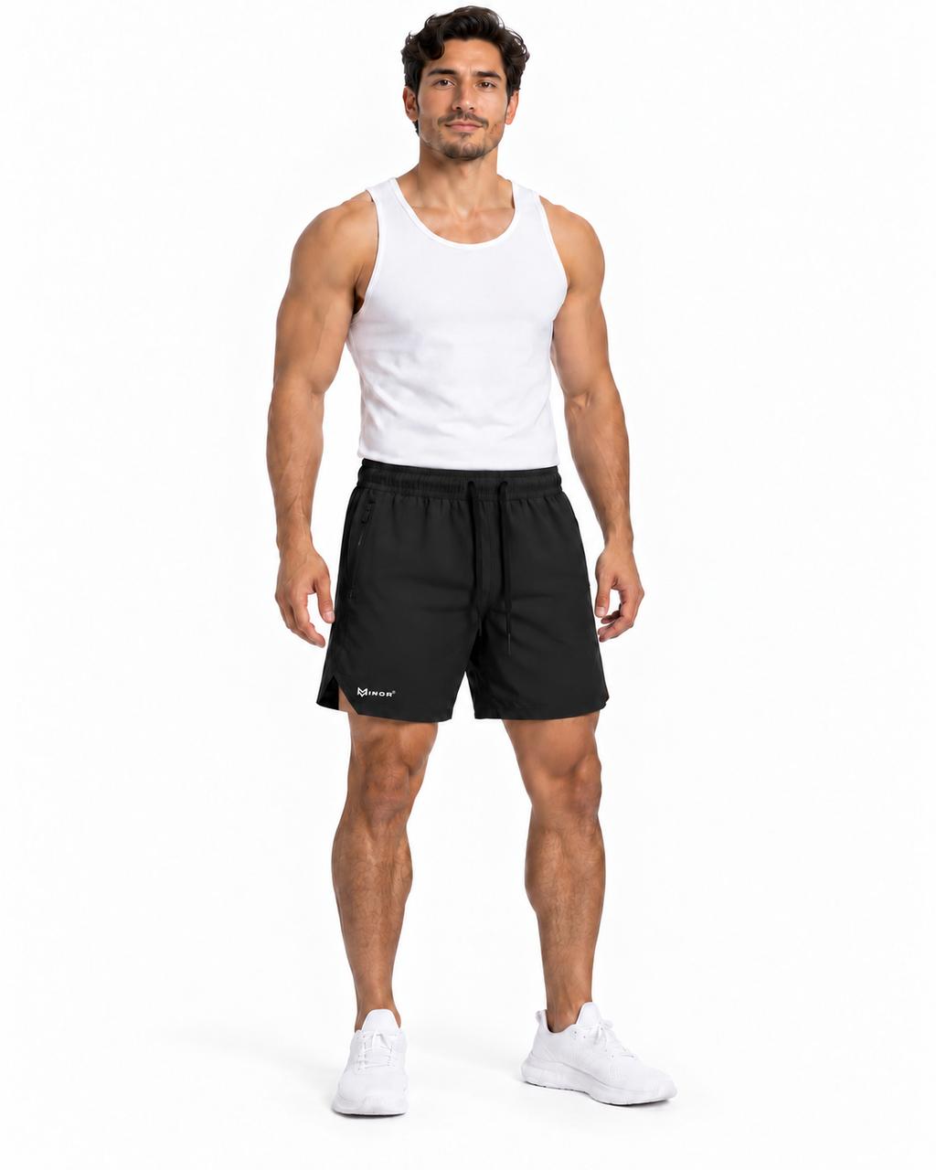Short deportivo hombre negro — Modelo de frente