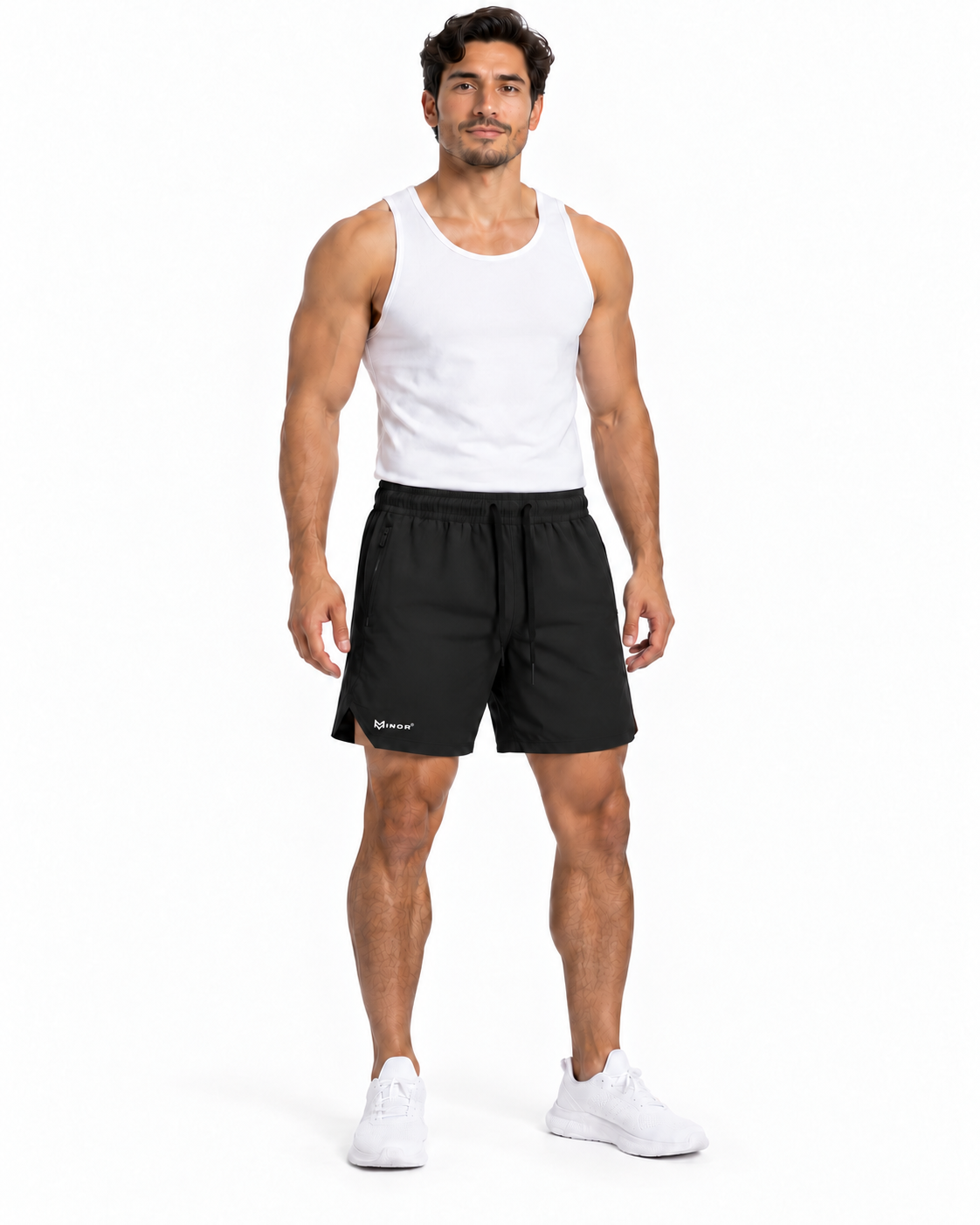 Short deportivo hombre negro — Modelo de frente