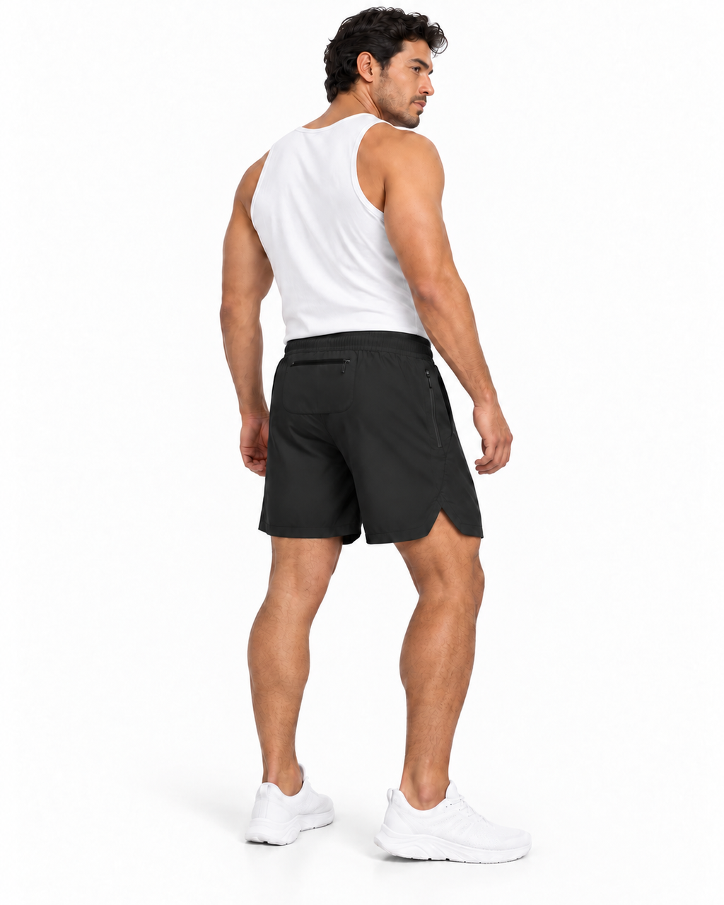 Short deportivo hombre negro — Modelo de espalda